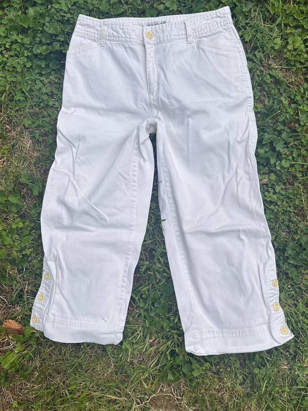 90s Y2K High Rise White Cropped Straight Leg Capri Pants by Hannah Stretch
